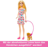 Barbie Dog Duo Doll och tillbehör, inklusive valp och stor hund med rullstol, koppel, matskål, husdjursbädd och benbelöningar, för åldrarna 3 och uppåt, HTK37