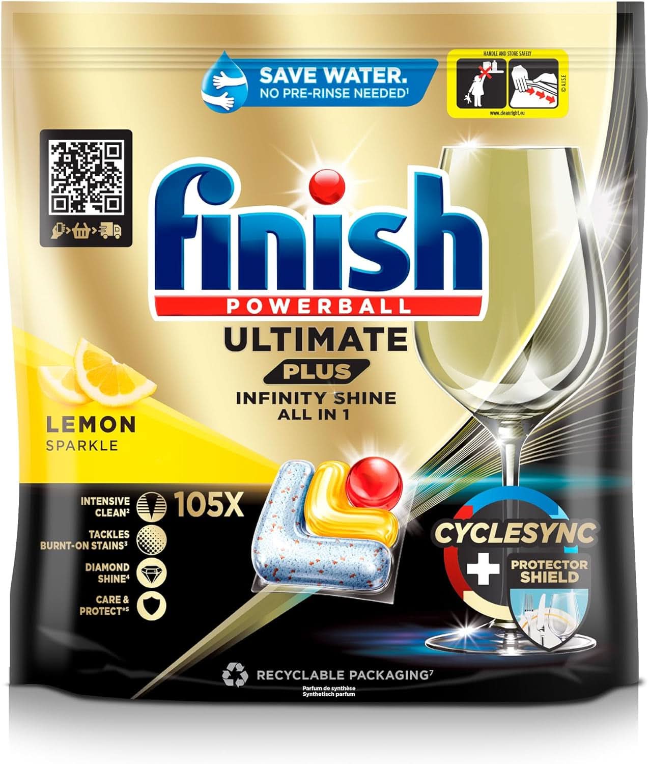 Finish Ultimate plus Infinity Shine Citrus Diskmaskin Tabs - Tabletter för diskmaskin, intensiv rengöring - 105 kapslar, citron Naty Shop