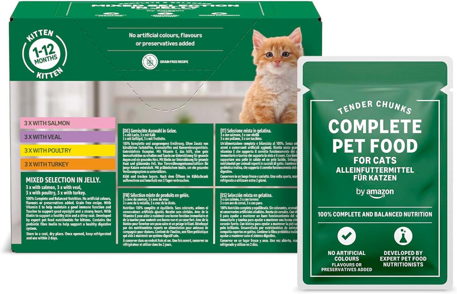 Amazon Mixed Selection våtfoder för unga katter i gelé 1,2 kg (12 100 g påsar)