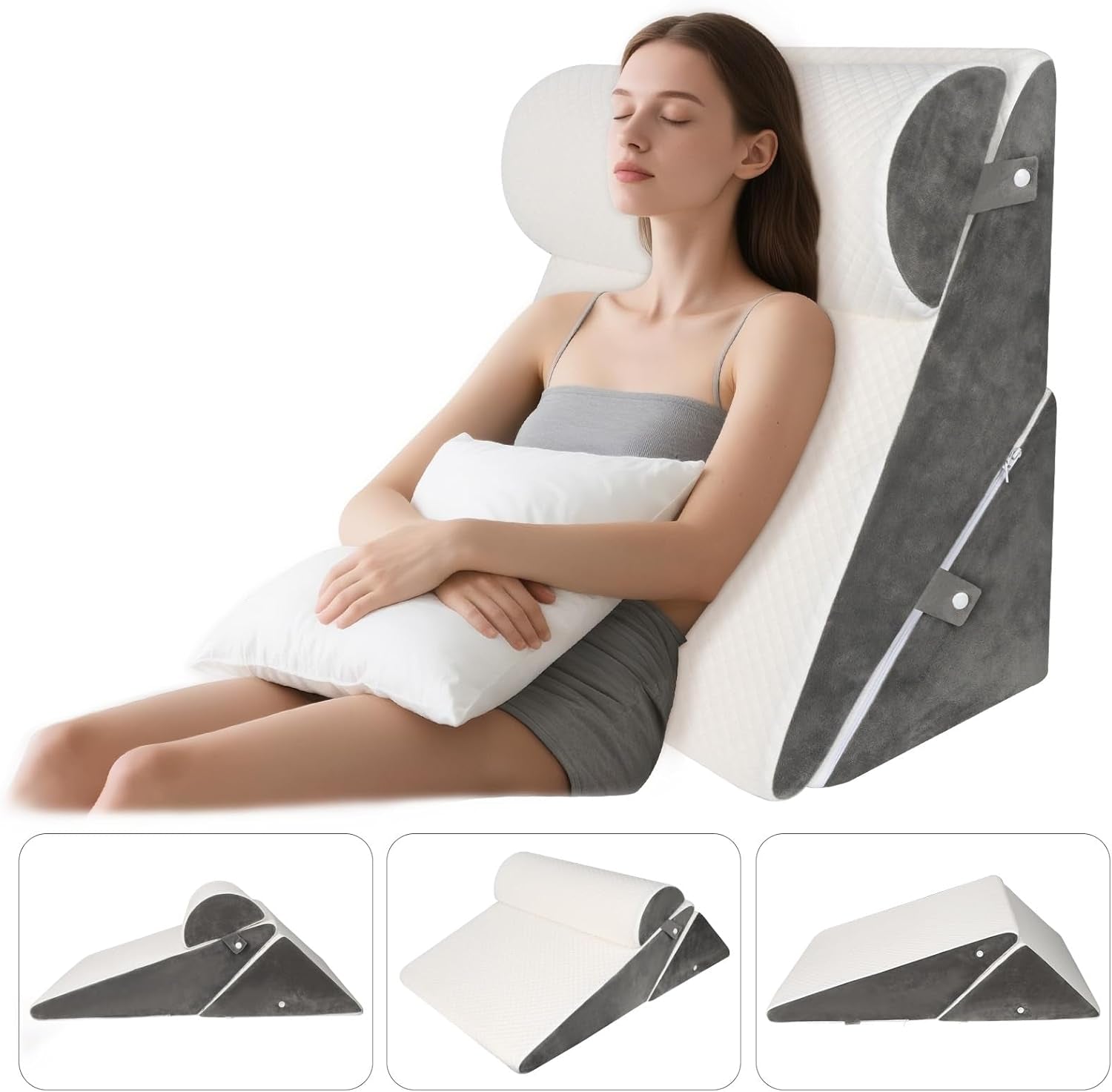 Justerbar kilkudde för säng, Läskudde för säng och soffa, Foam Reflux Kudde, Ryggkudde, Sömnapné, Läsning, Sömnhöjd, Benkudde, Ryggsmärta, Snarkning