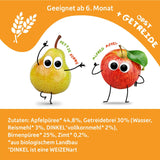 FRECHE FREUNDE Ekologisk pressbar fruktpåse Äpple Kanel Päron Ris Dinkelfruktpuré med flingor för bebisar 6 månader+ Vegansk 6-pack (6 x 100 g)