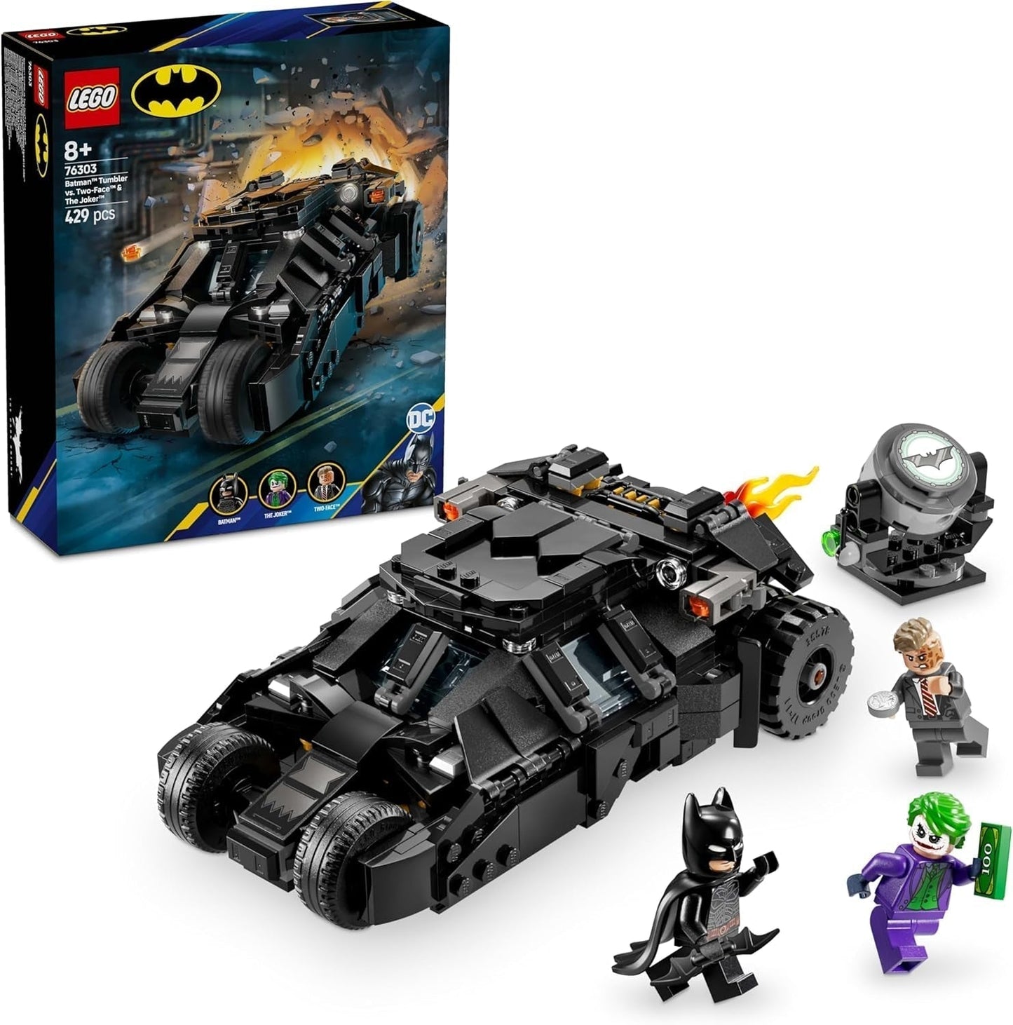 LEGO DC Batman: Batman Tumbler Vs. Two-Face & Joker - Superhjälteleksak med Batmobile Car - Lekset med minifigurer - Present för pojkar och flickor 8 år gamla 76303 Byggset Besuche den LEGO-Store Standardtitel