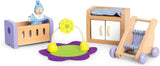 Hape babyrum - dockrumsset i trä, möbler för babydockor, tillbehör till dockskåp för småbarn, babyrum i miniatyr med gunga och tillbehör, rollspel för 3 år
