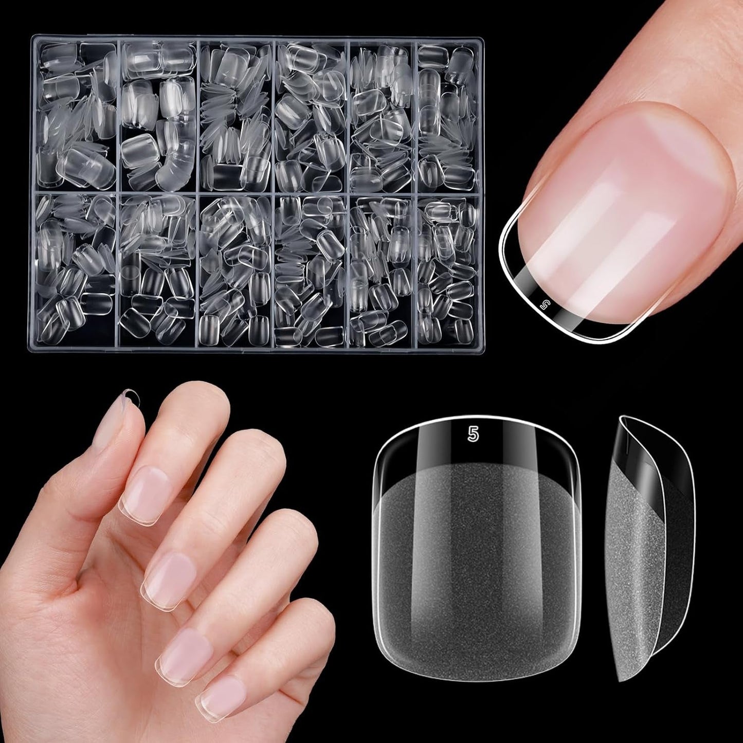 Korta konstgjorda naglar 500st mjuk gel heltäckande Nageltips för gelnaglar 12 storlekar Förpolerade nagelspetsar för gelnaglar Korta konstgjorda naglar Kista Nagelförlängningar Med Box