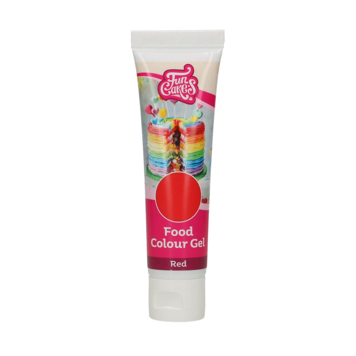 Funcakes matfärg, röd gel: Högkoncentrerad karamellfärg för deg, grädde, fond och marsipan. Enkel dosering. En droppe för att skapa livfulla färger. Halal. 30 g.