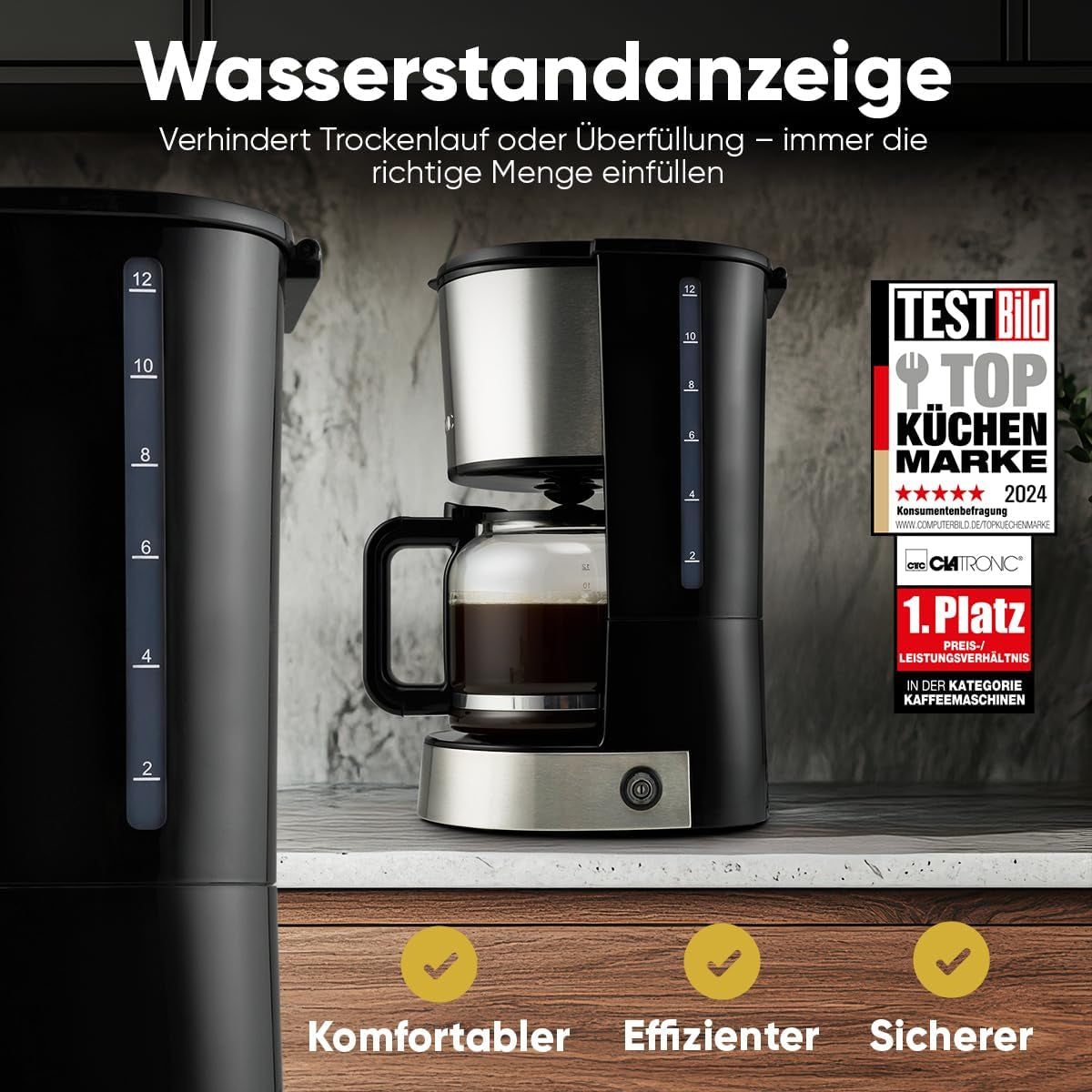Kaffeespressomaskin med Clatronic®-filter | för 12-14 koppar | Kaffeespressomaskin med filter | Fodral i rostfritt stål | Anti-dropp | Espresso | Kaffeespressomaskin med filter | 800W | KA 3808