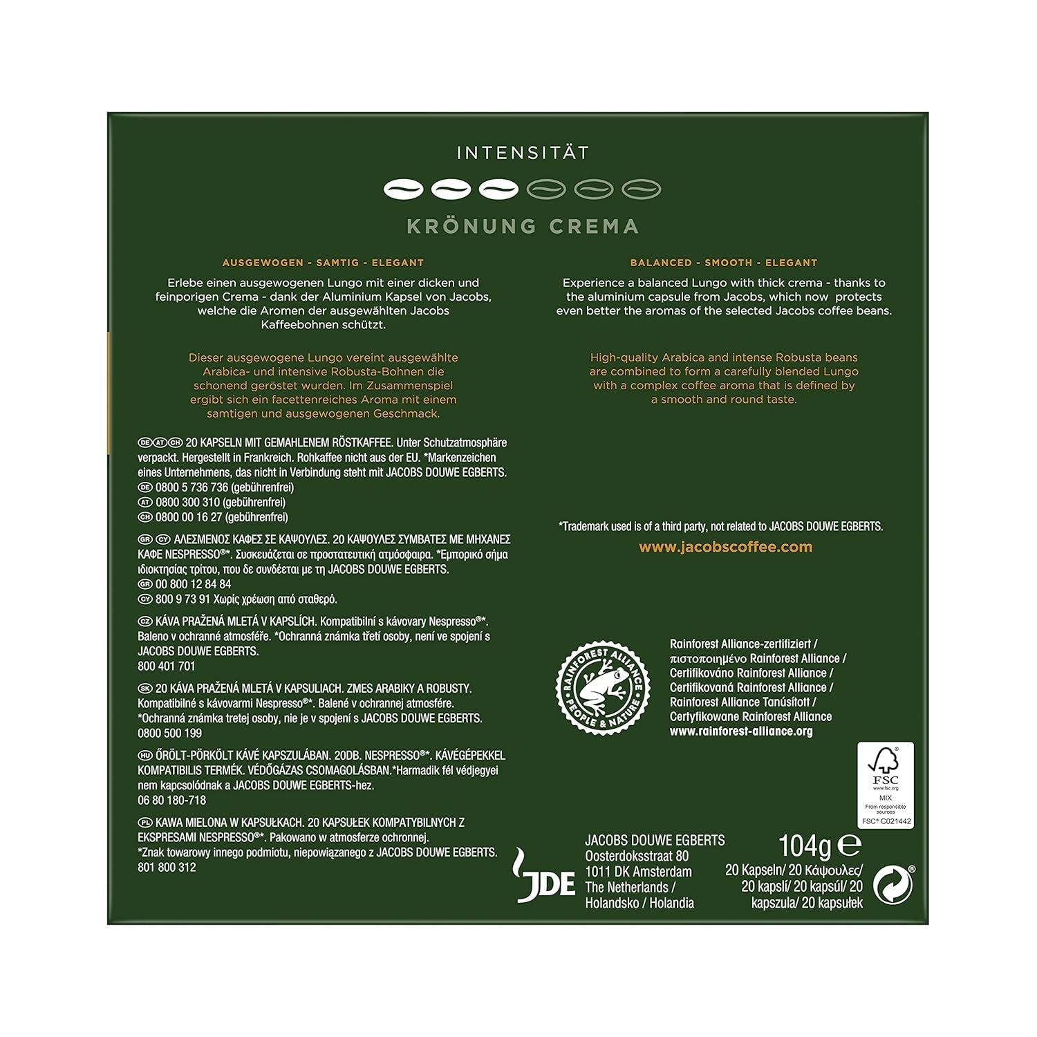 Kaffeekapseln Espresso Intenso, Intensität 10 av 12, 10 x 20 Getränke & Kaffeekapseln Krönung Crema, 200 Nespresso-kompatibla Kapseln, 10er Pack, 10 x 20 Getränke, 1040 g