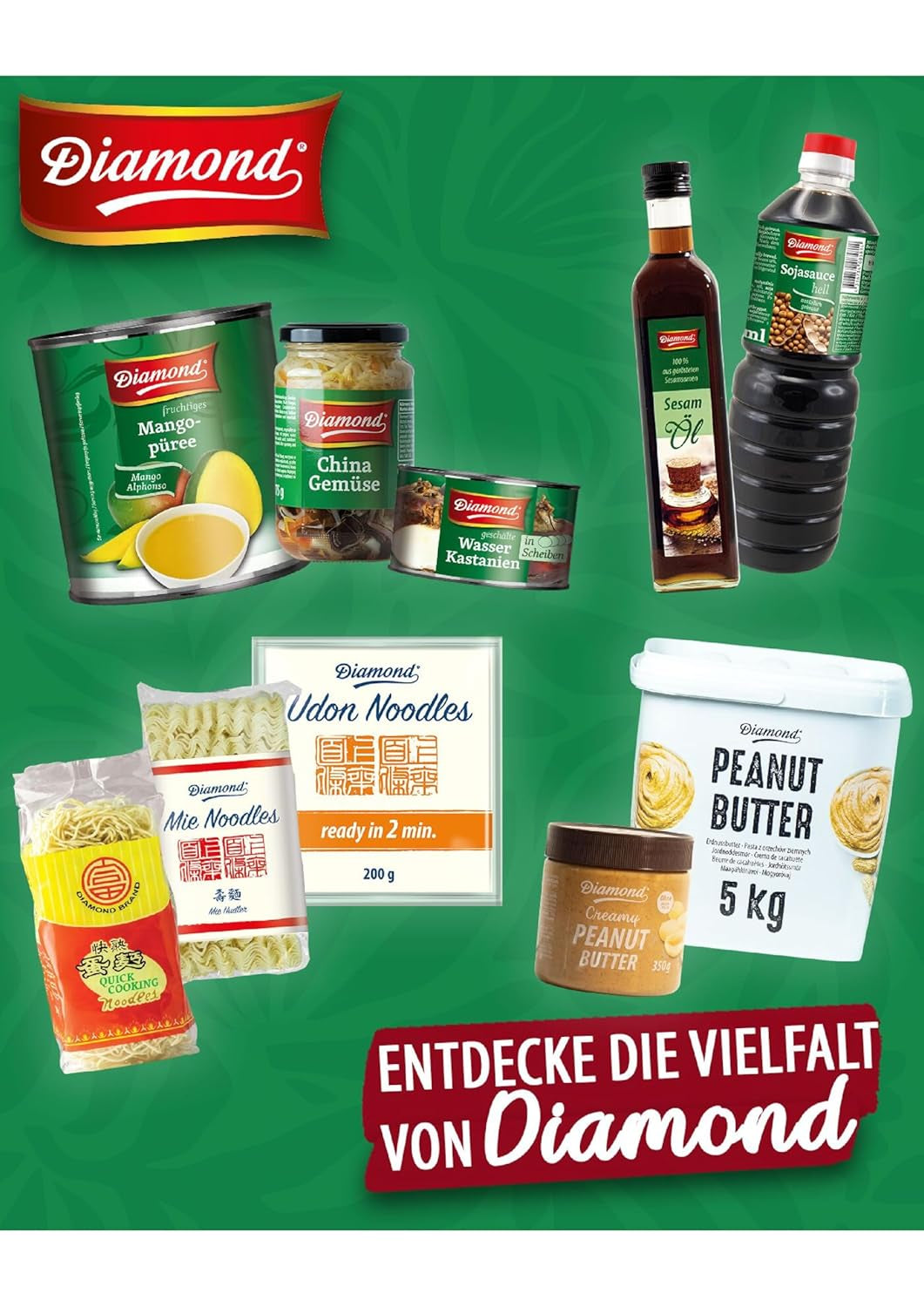DIAMANT Nudlar med ägg, instant vetemjöl wok nudlar och tillbehör - 1 x 500 g