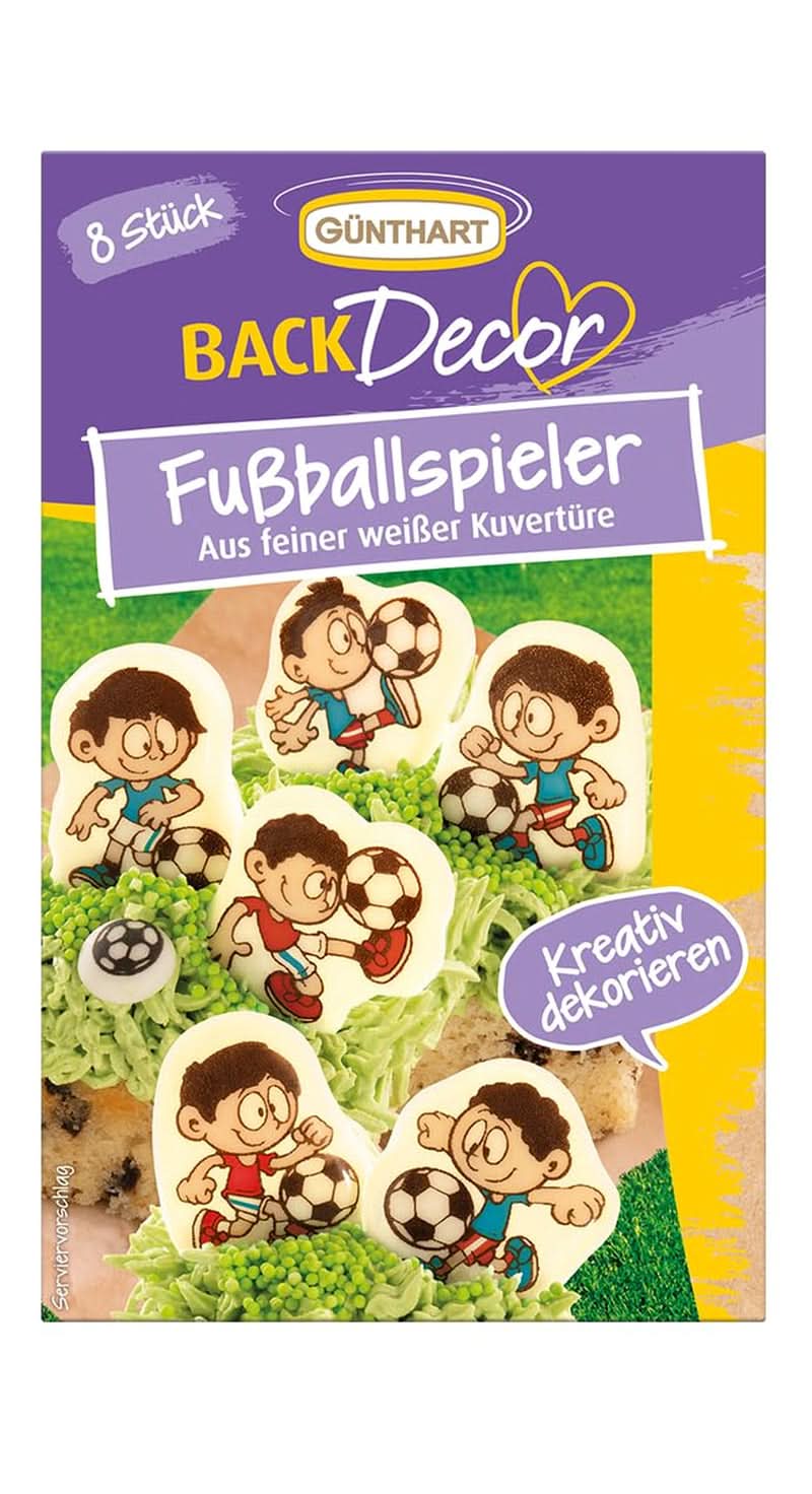 Günthart Backdecor 12 Socker fotbollsspelare och fotbollar, 21 gram Naty Shop choklad fotbollsspelare