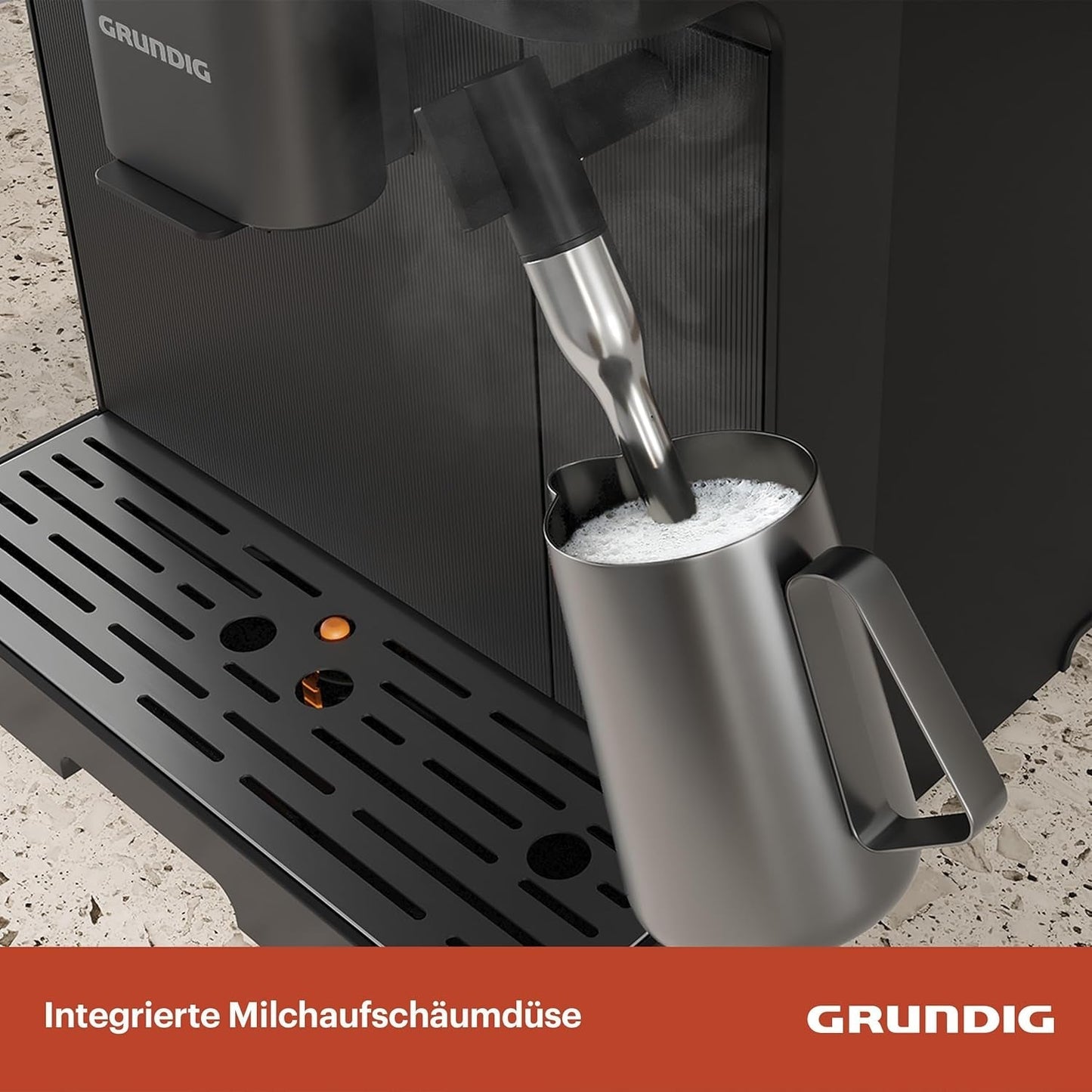 GRUNDIG KVA 6230 helautomatisk espressomaskin med mjölkskummare, rostfri kvarn med 13 malningsinställningar, bönbehållare 250 g, avtagbar vattentank 2 liter, pumptryck 19 bar, pekskärm, svart
