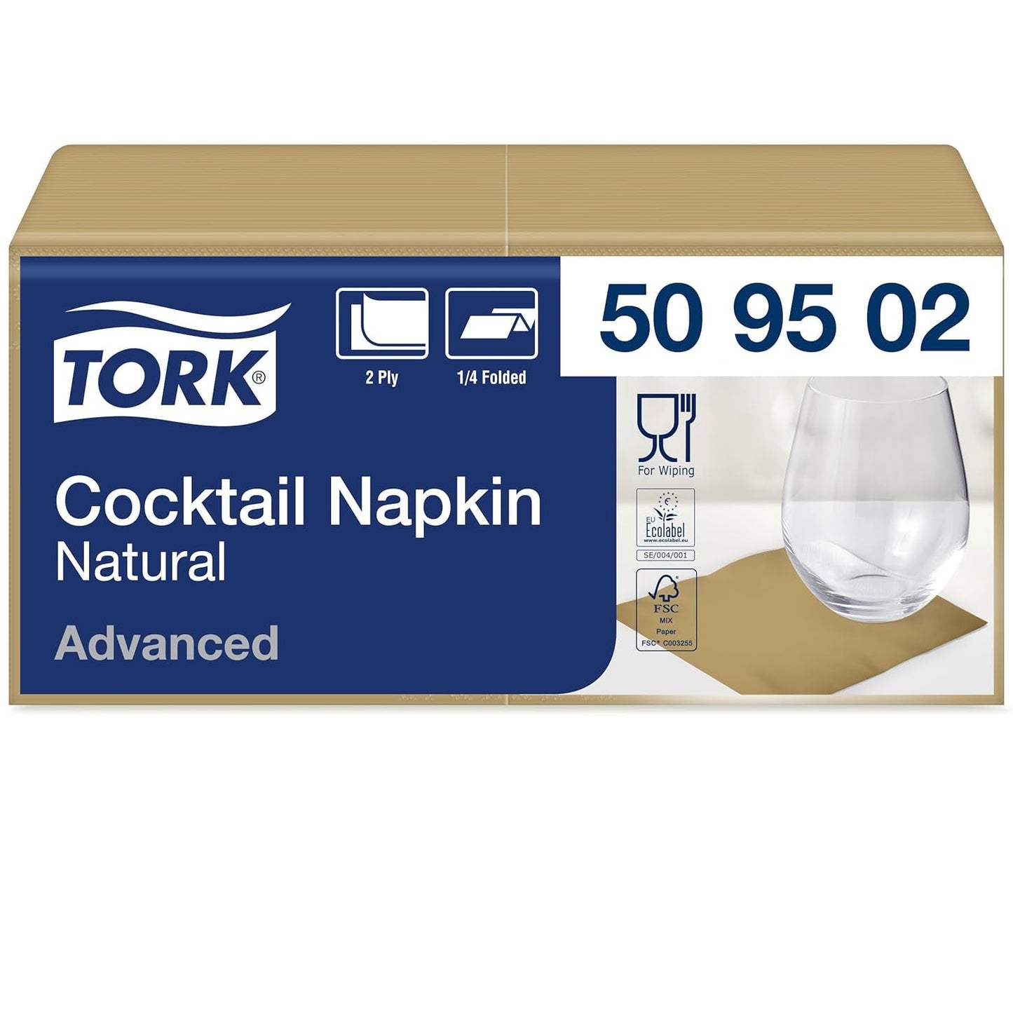 Tork nature cocktailservett med förtryckt miljösymbol, 200 servetter, 509502