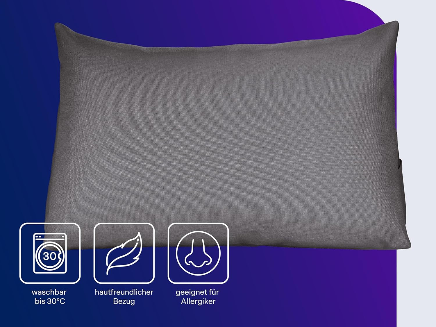 Läskudde Traumnacht Mysig Ryggkudde, 70 x 40 cm mörkgrå, avtagbart och tvättbart överdrag av 100 % polyester, praktisk sidficka, Oeko-Tex certifierad, tillverkad enligt tyska kvalitetsstandarder