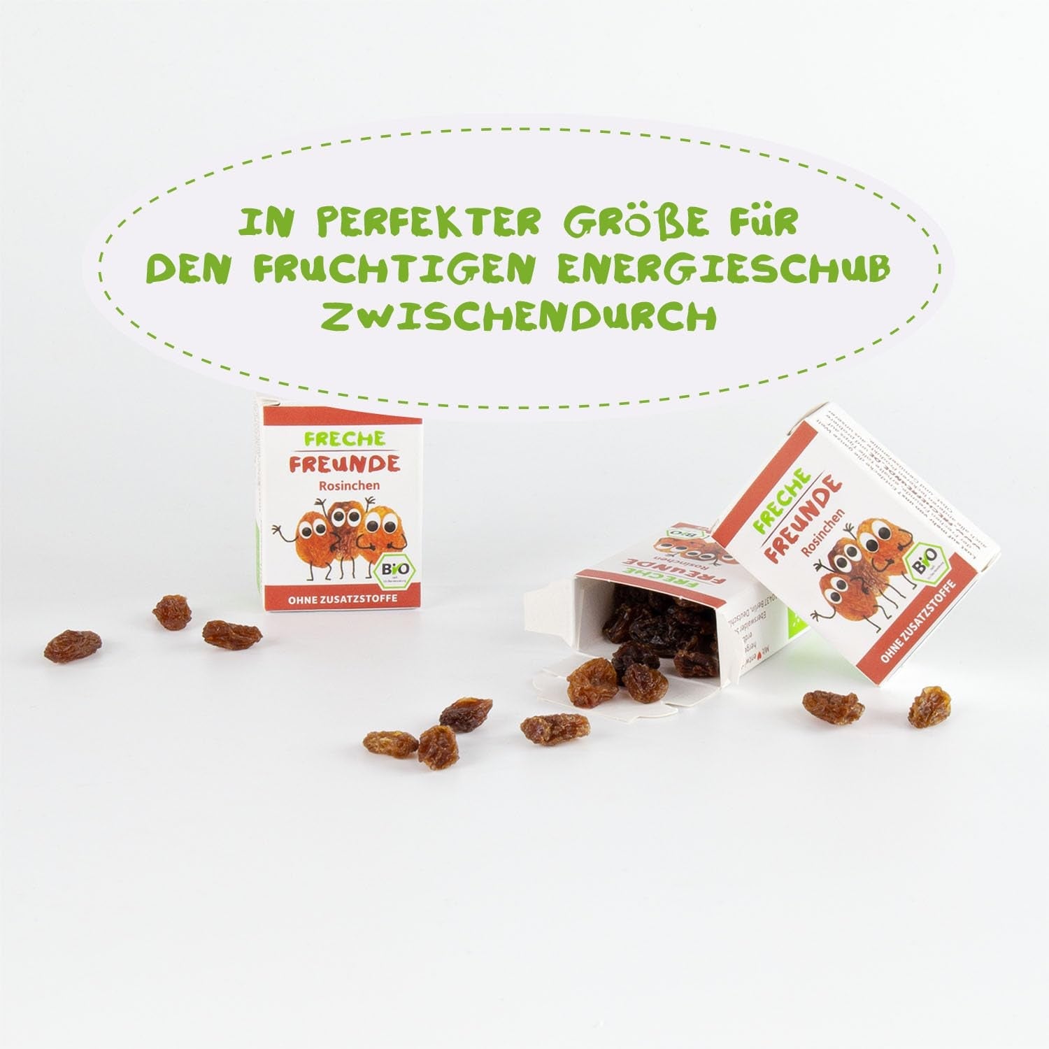 FRECHE FREUNDE Ekologiska russin, Trockenfrüchte ohne Zucker, ohne Zusatzstoffe, ungeschwefelt, i små Snackboxen, Sultaninen für Kinder, 20er Pack, 20 x (3x14g)