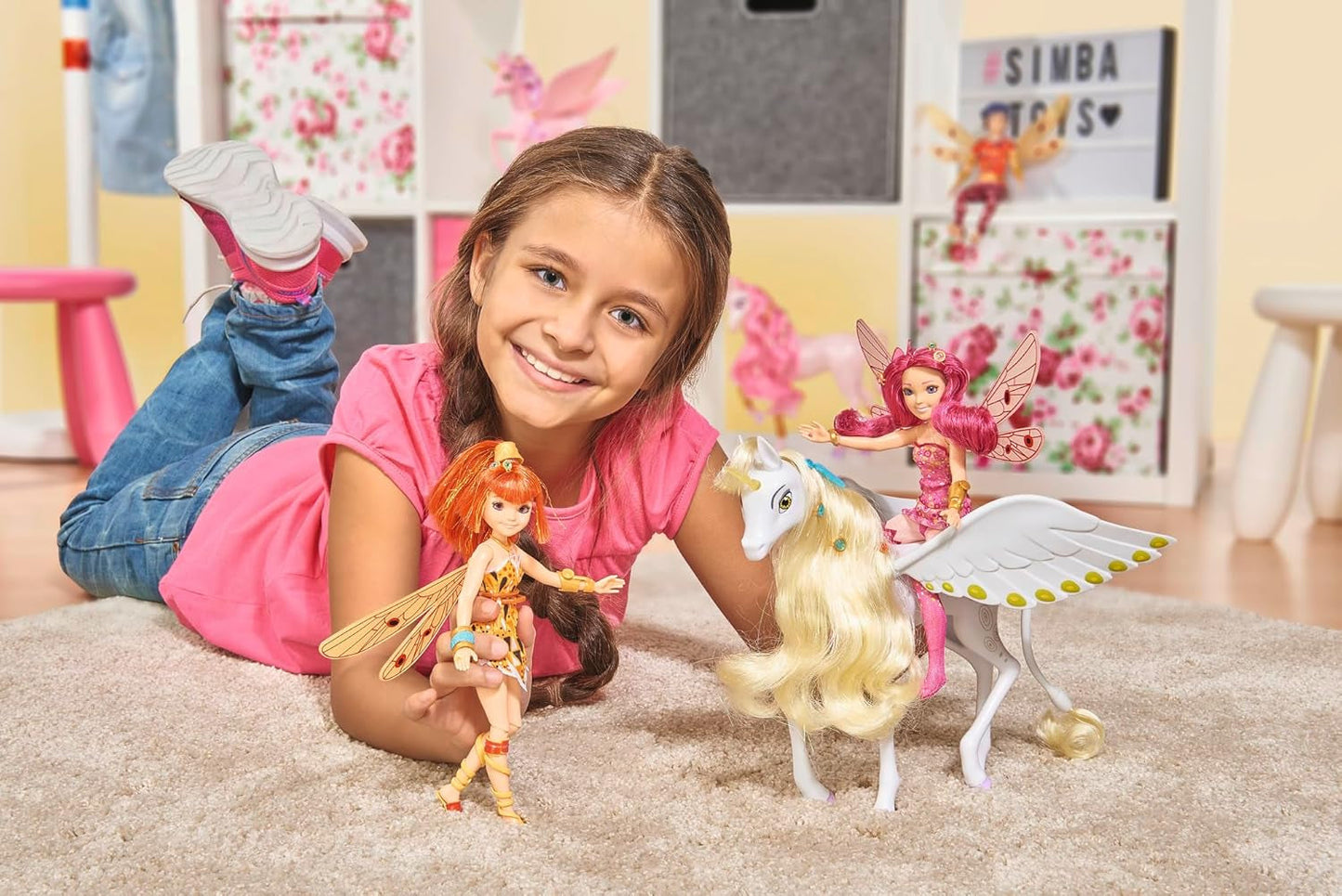 Simba 109480093 - Mia and Me Unicorn Onchao, Med rörliga vingar, hårspännen, stylingborste, lekhäst, ponny, Centopia, från 3 år, rosa Naty Shop Dolls