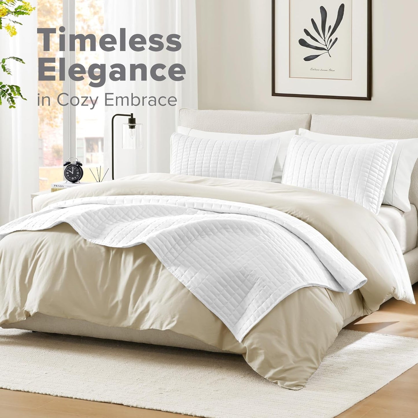 Comfort Spaces Kienna Quilt Set Luxury Double Stitch Sommarfilt Lättvikt Mjuk Helårssängkläder Matchande örngott Vit King Size filt (264,2 X 228,6 Cm) Naty Shop Täcken & täcken