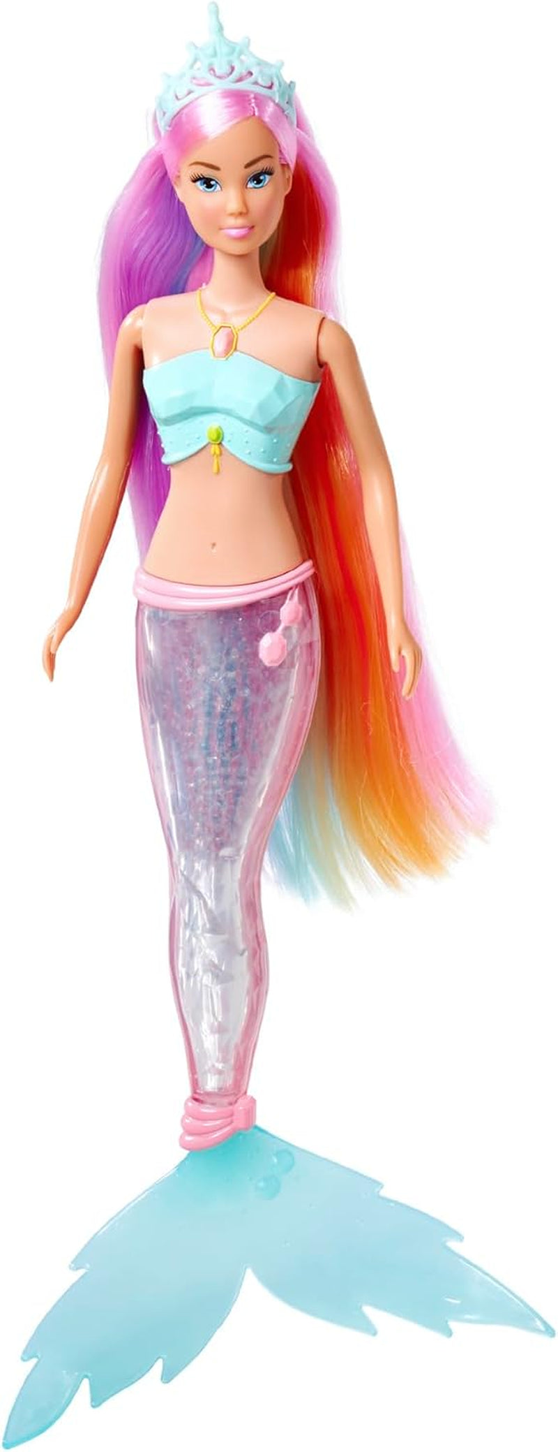 Steffi Love Magic Rainbow Mermaid, sjöjungfrudocka med Magic Rainbow Light-funktion och extra långt hår, 39 cm, åldrar 3+