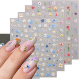JMEOWIO 3D Nagelsticker Blumen Nail Art Sticker Selbstklebend Nagelaufkleber 5D Stereoskopisk Frühling Sommer Blumen Dekoration Nageldesign Zubehör 4 Blatt