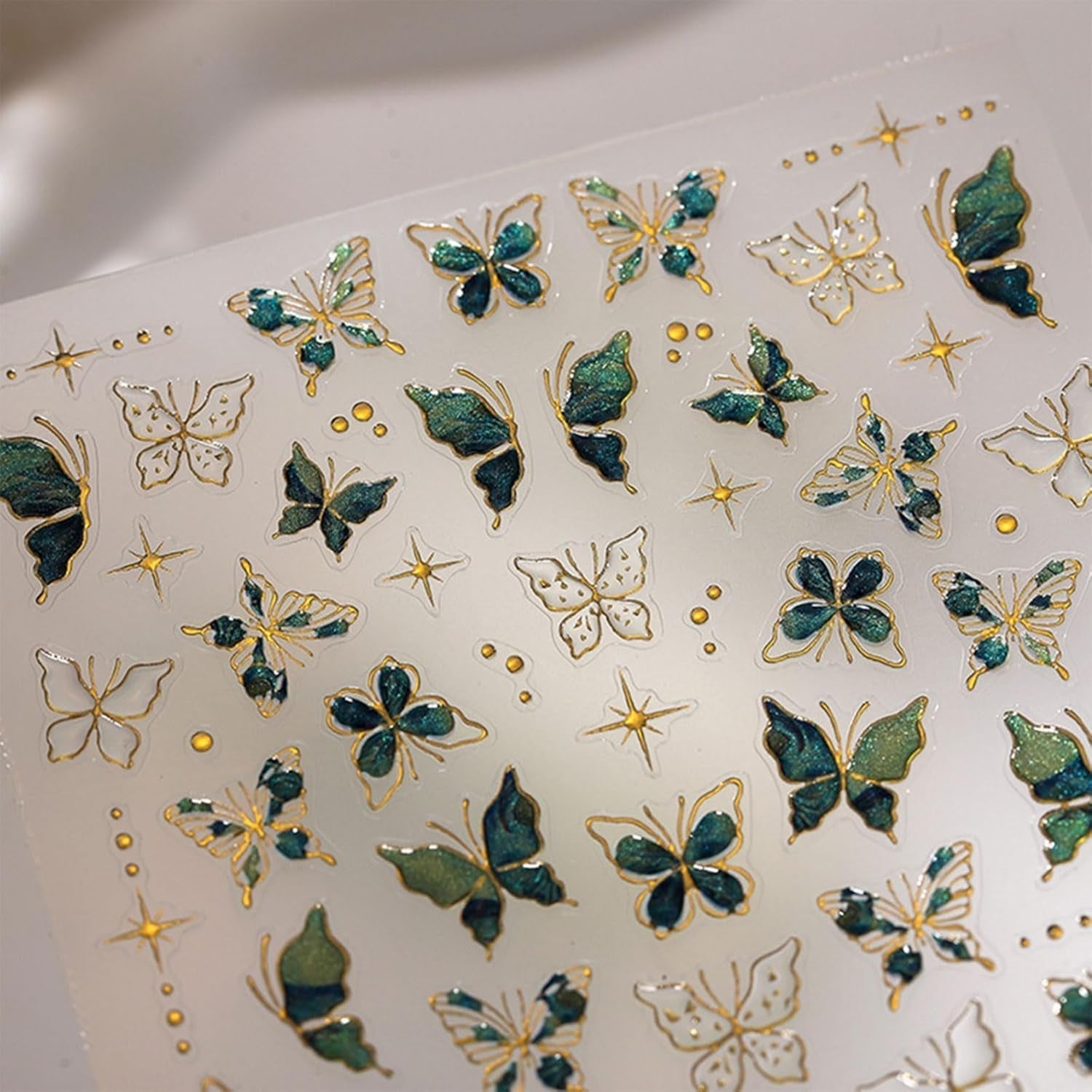 JMEOWIO 3D Nagelsticker Grün Gold Schmetterling Nail Art Sticker Selbstklebend Nagelaufkleber 5D Stereoskopisk Dekoration Nageldesign Zubehör 1 Blatt