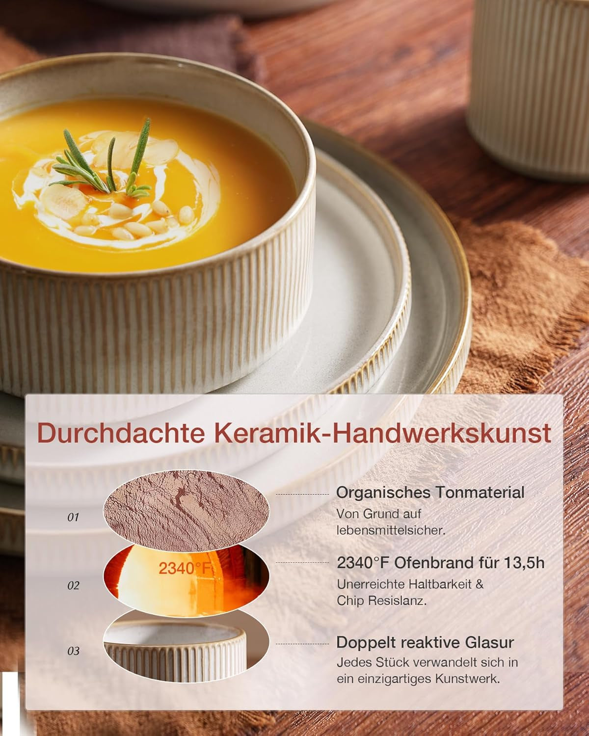 Star 18-delat servisset, 6-personers servisset, porslin, reptåligt, mikrovågs- ​​och diskmaskinssäkert, cappuccinovit