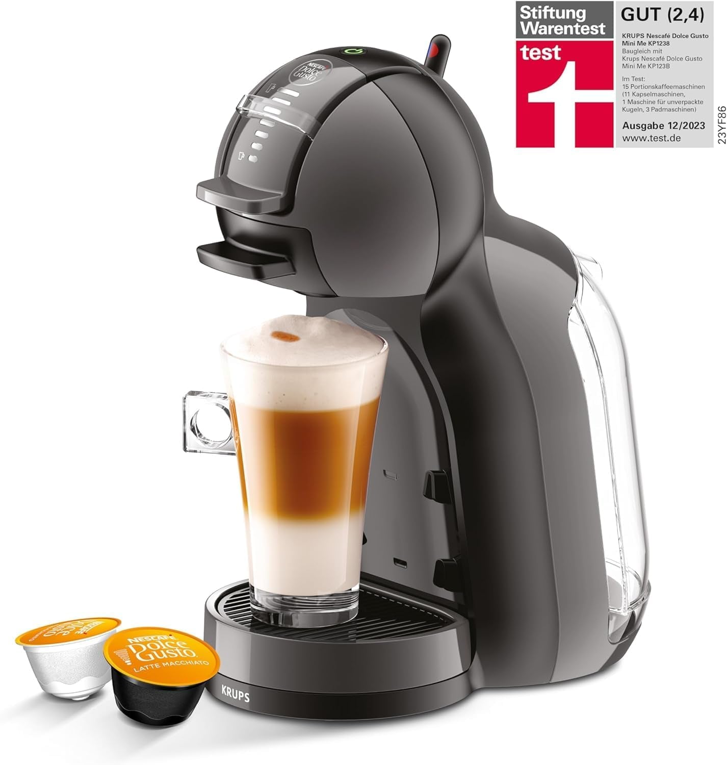 NESCAFÉ DOLCE GUSTO Krups KP1238 Mini Me kaffekapselmaskin, 15 bar, kompakt, högtrycks kaffemaskin, över 30 kaffekreationer, val av dryckesstorlek, svart/antracit mit Dallmayr Prodomo