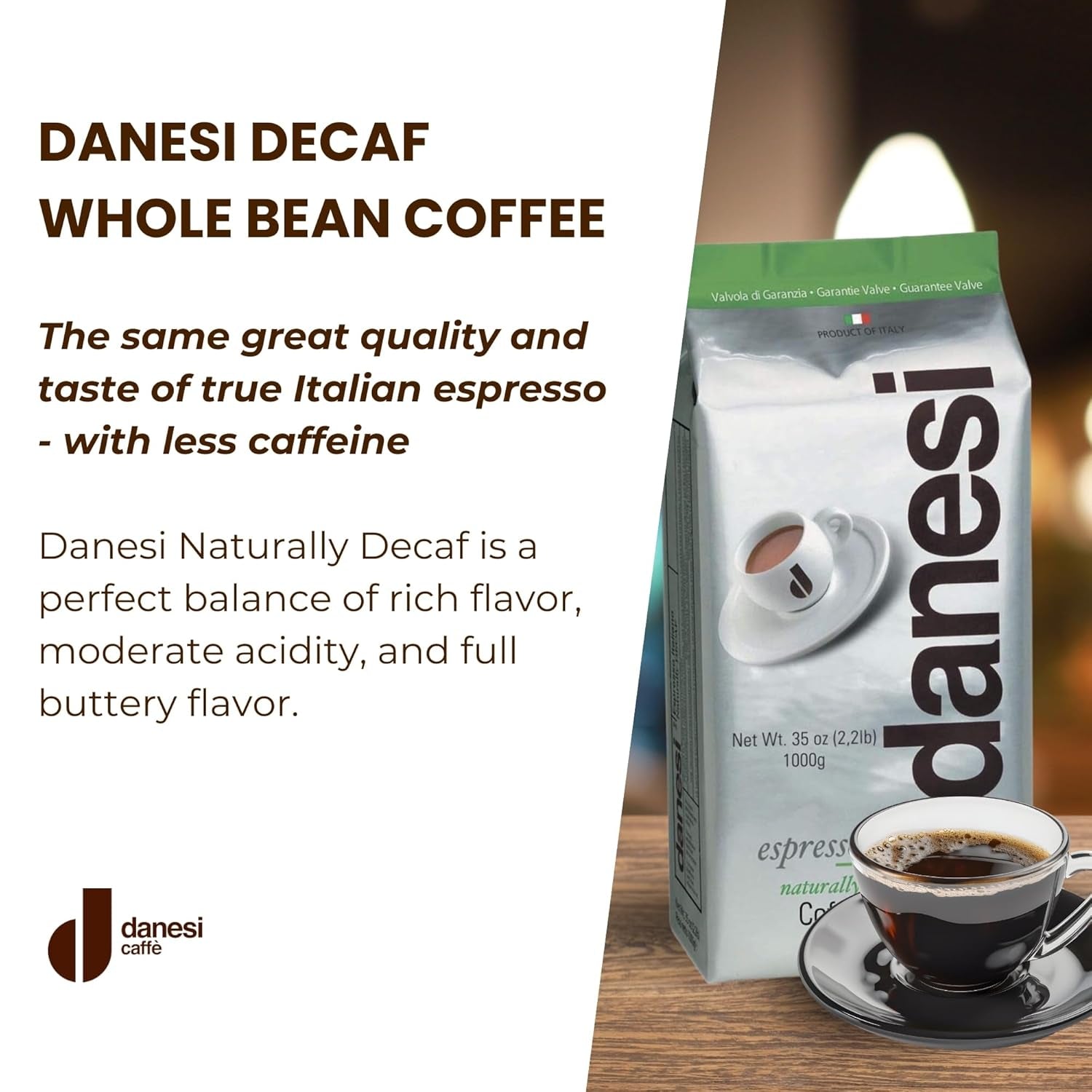 Danesi Decafeinato (Koffeinfri), bönor, 1 förpackning (1 x 1 kg)