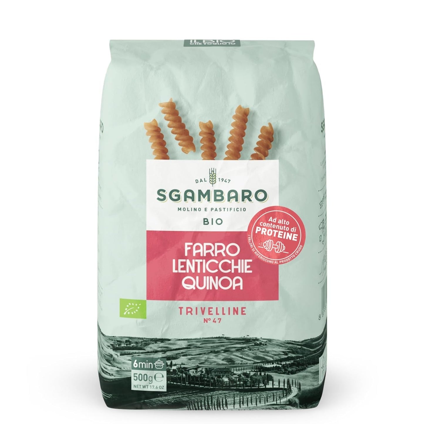 Ekologisk pasta Trivelline N.47 - 500g med dinkelmjöl, linsmjöl och quinoamjöl - Rik på protein, källa till fiber och protein