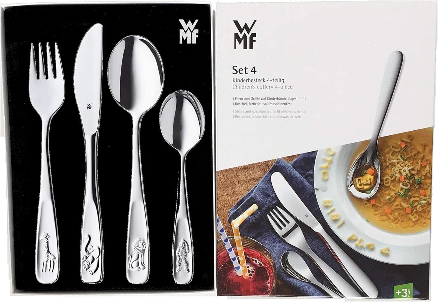 WMF Animals bestickset i rostfritt stål för barn, 4 delar, polerat Cromargan Kitchen Naty Shop