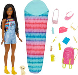 Barbie HDF74 Twin Pack Doll! Brooklyn Camping Doll (brunett med flätade pigtails, ca 29cm) med valp, ryggsäck, sovsäck, 10 campingtillbehör, present till barn från 3 år och uppåt