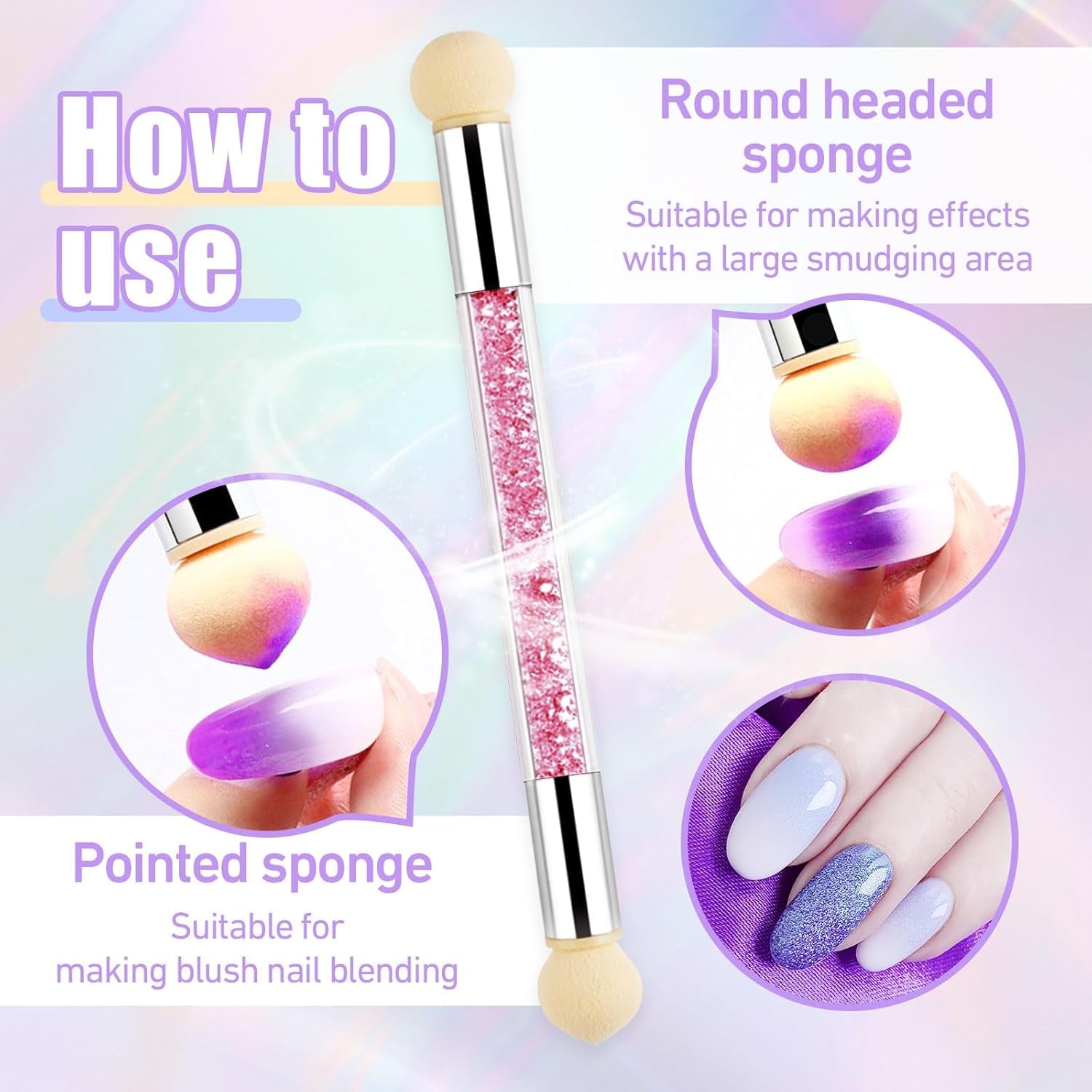 Sularpek 6 Stück Nagel Pinsel, Nagel Pinsel, Pinsel Nageldesign, Nagel Pinsel Set, Nail Art Dotting Tools Mit 1 Sponge Brush Applikator, Nageldesign Zubehör Für DIY Nail Art Design