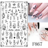 JMEOWIO Nagelsticker Blumen 10 Blatt Nagelaufkleber Selbstklebend Black White Blossom Nail Art Sticker Dekoration Nageldesign Zubehör