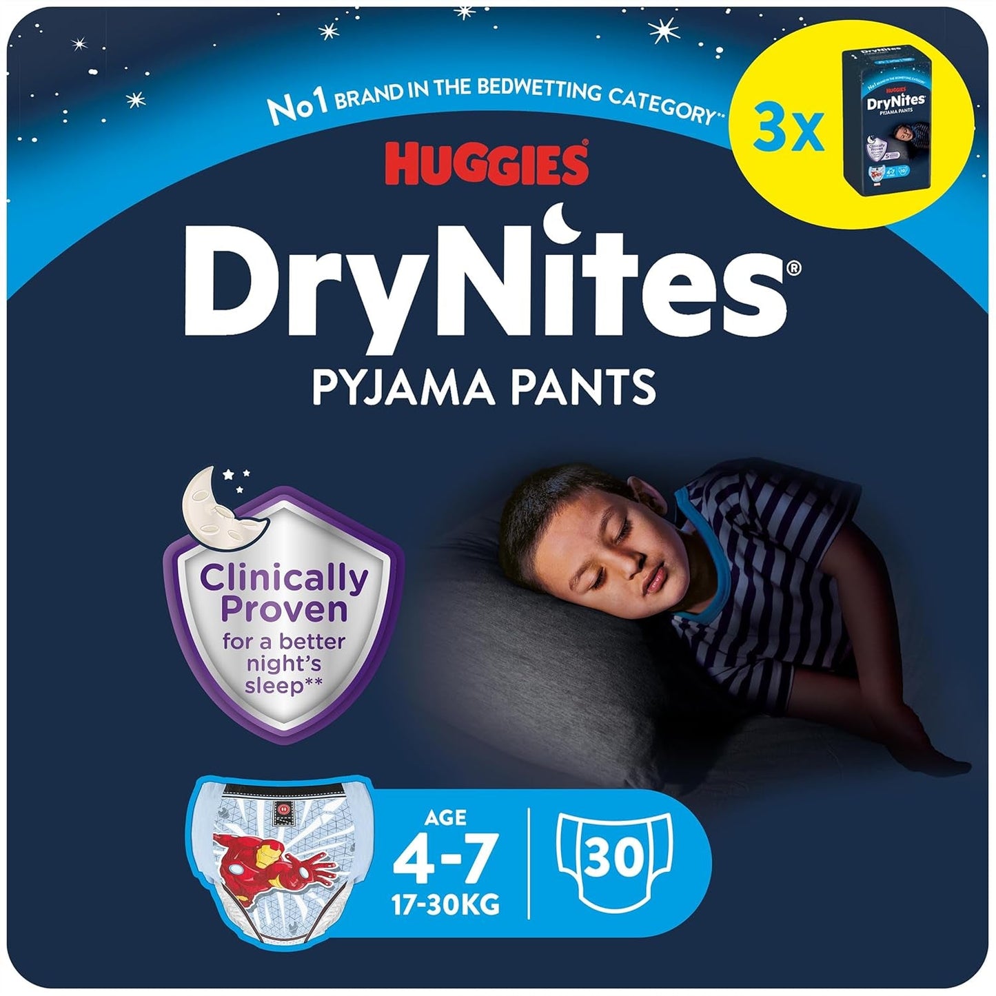 DryNites Absorberande sängvätningsblöjor för pojkar 4-7 år (17-30 kg), Jumbo månadspaket, 64