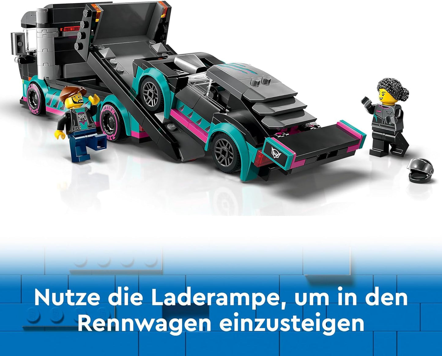 LEGO City Car Transporter med racerbil, leksaksbil med justerbar lastramp och racerbil, byggset med 2 minifigurer, racerförare och lastbilsförare, för barn från 6 år 60406 Byggset Besuche den LEGO-Store