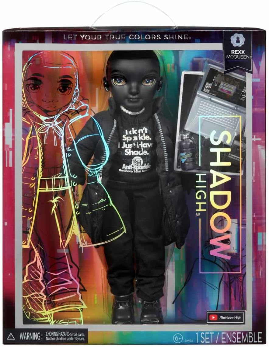 Rainbow High Shadow High - REXX McQueen - Moderiktig svart docka med moderiktig outfit och över 10 färgglada lektillbehör - Idealisk för samlare och barn i åldrarna 4-12 år