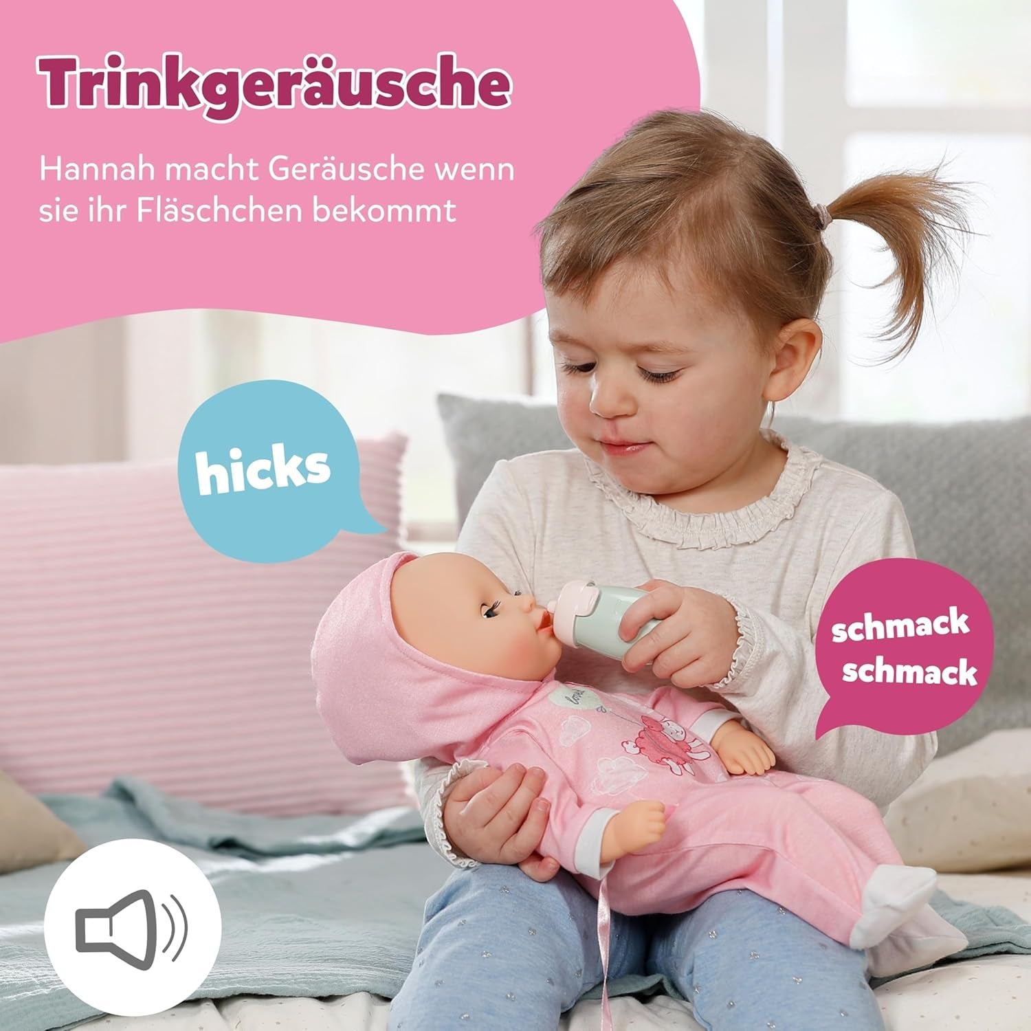 BABY Born Hannah Play with Me - Babydocka med 5 funktioner - Mjuk materialkropp inklusive tillbehör - 36 cm docka - Batteridriven - Lämplig för barn från 1 år