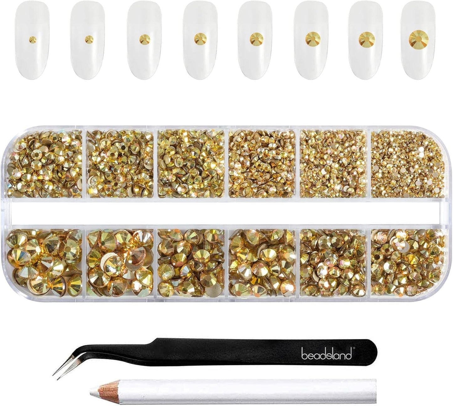 Beadsland 2500st Glas Nailart Strasssteine ​​​​Kristall Flatback Edelsteine ​​​​Runde, ​​Für Handwerk Gemischt 8 Größen SS4 ~ SS30 Mit Picking Pinzette Und Stift (Kristall Weiss)