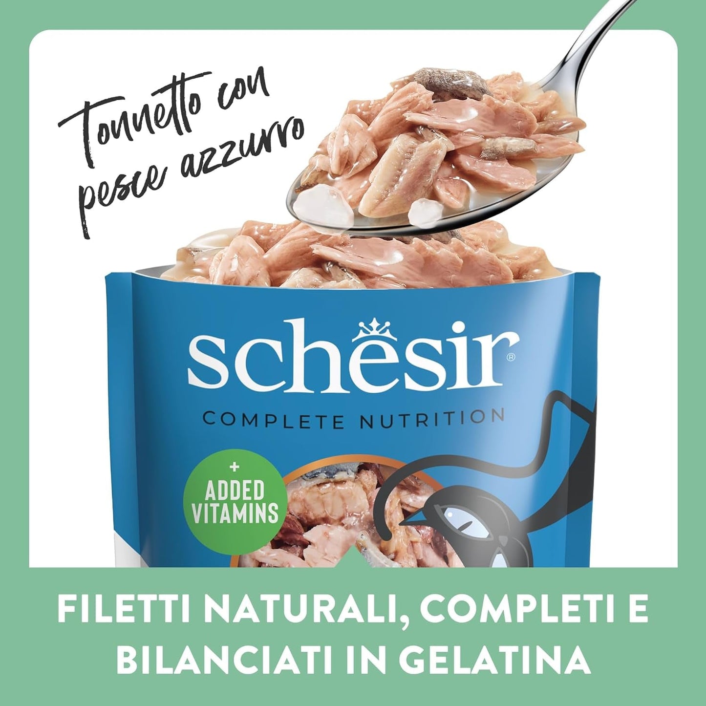 , Tonfisk med blå fisk i gelé, komplett våtfoder för katter, i påse, med ytterligare vitaminer, 100% naturlig, 6 x 85 g