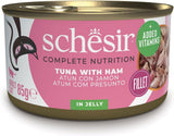 Tonfisk med skinka i gelé, blöt kattmat, konserverad, 100% naturlig, med tillsatta vitaminer, 12 x 85g