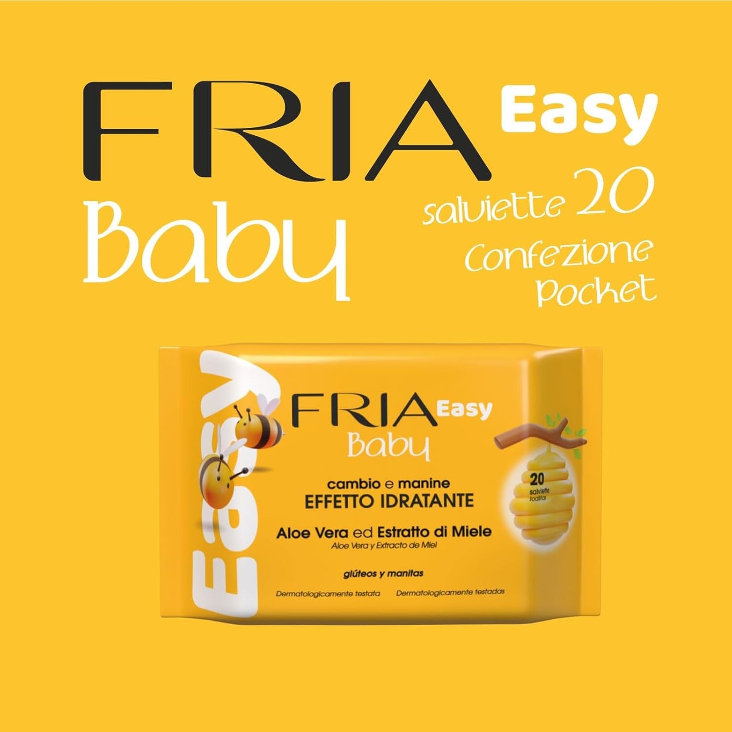 Enkla våtservetter för baby med aloe vera och honungsextrakt Hudfuktande, dermatologiskt testad, paket med 20 våtservetter