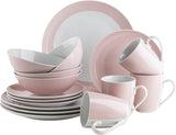 MÄSER Kitchen Time II, Servisset för 4, Kombinationsservice med 16 stycken i pastellfärger med subtilt mönster, Porslin, Rosa