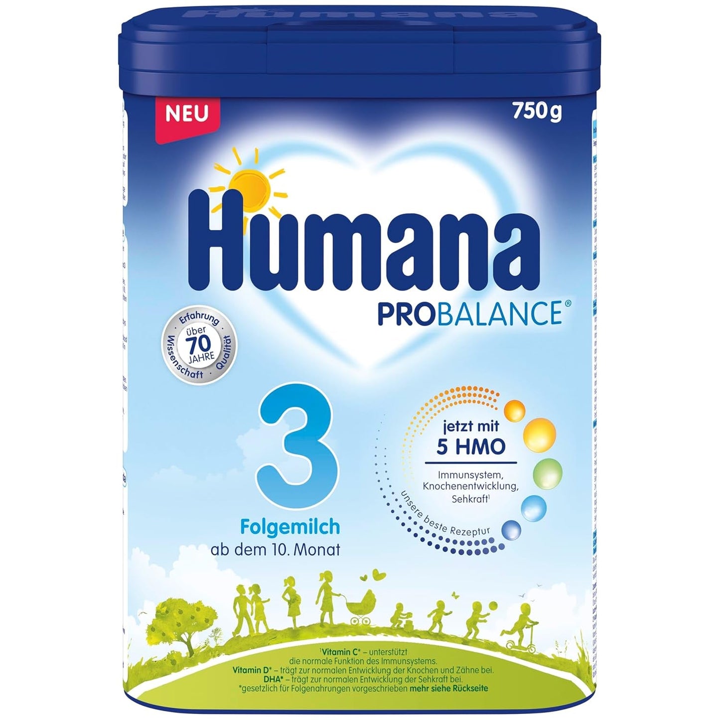 Humana 3 Folgemilch Vorteilspack - 4x750g med 5 HMO, Natürliche Abwehrkräfte, Optimal für Babies ab dem 10; månad