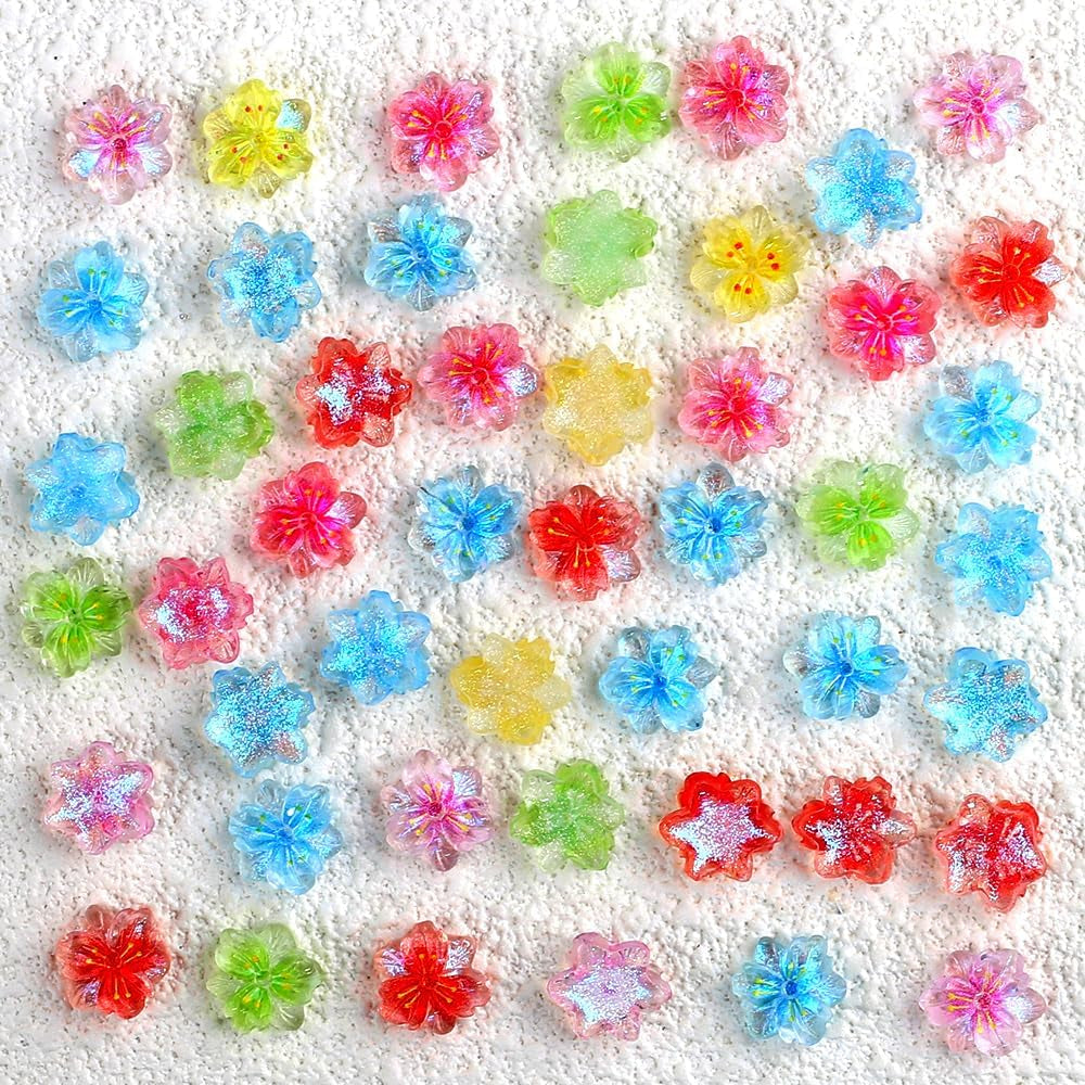 50st 3D Blume Nagel Charms Nägel Zubehör Nageldesign Glitzersteine ​​Nailart Strasssteine ​​Flower Nail Charms Luminous Flower Nail Art Charms Bunte Blumen Deko Nagel Steinchen Blommor Nail Strass
