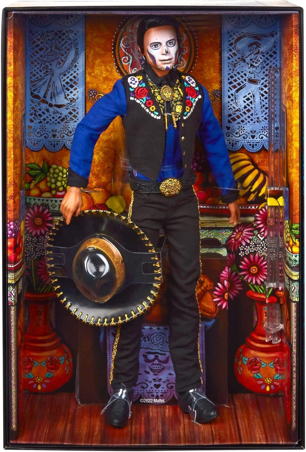 Ken Barbie 2022 Día De Muertos docka med skjorta, väst och sombrero, Calavera ansiktsmålning, present till samlare
