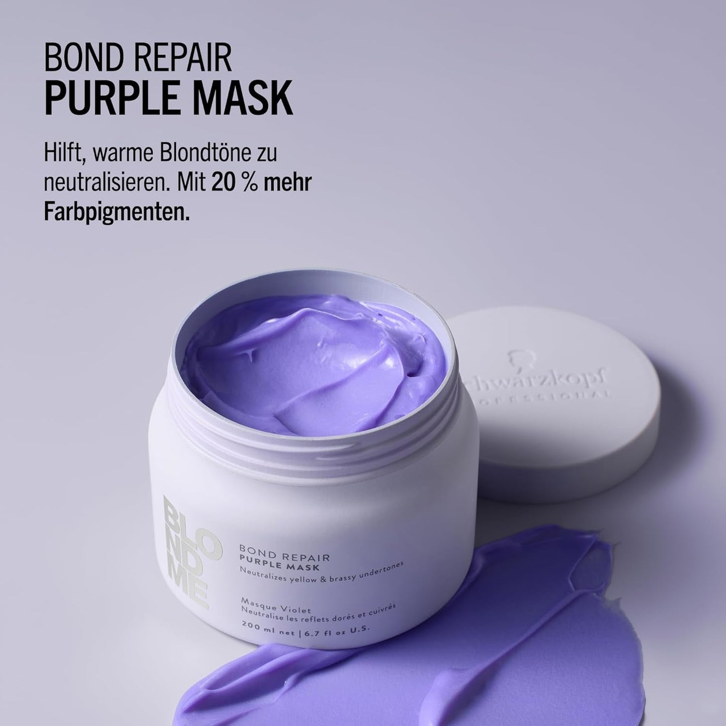 Schwarzkopf Professional BLONDME Bond Repair Purple Mask Mask för kallt hår Neutraliserar gula toner för färgat, blekt och ljust hår Djupvårdande och stärkande 200 ml Hårmask Naty Shop