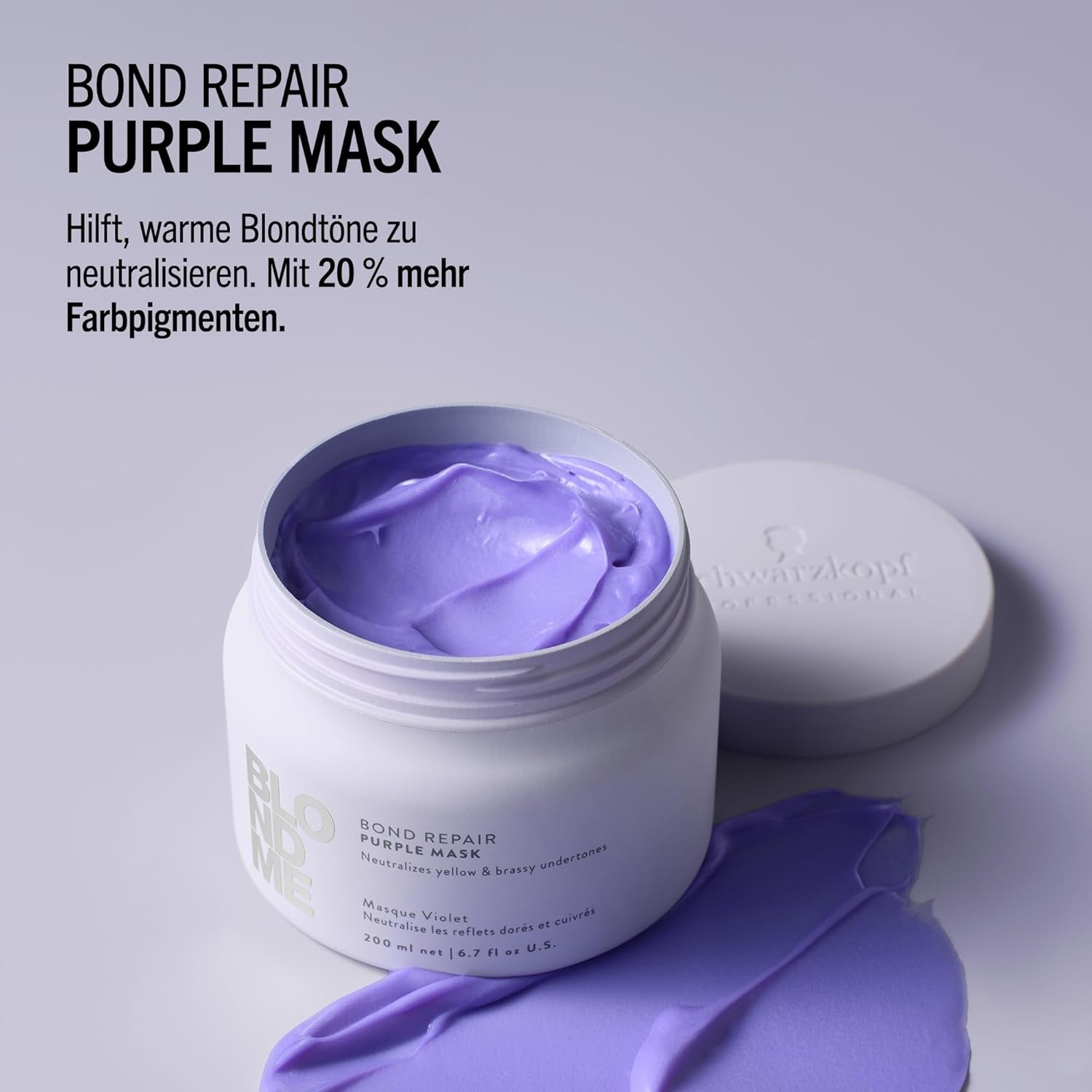 Schwarzkopf Professional BLONDME Bond Repair Purple Mask Mask för kallt hår Neutraliserar gula toner för färgat, blekt och ljust hår Djupvårdande och stärkande 200 ml Hårmask Naty Shop
