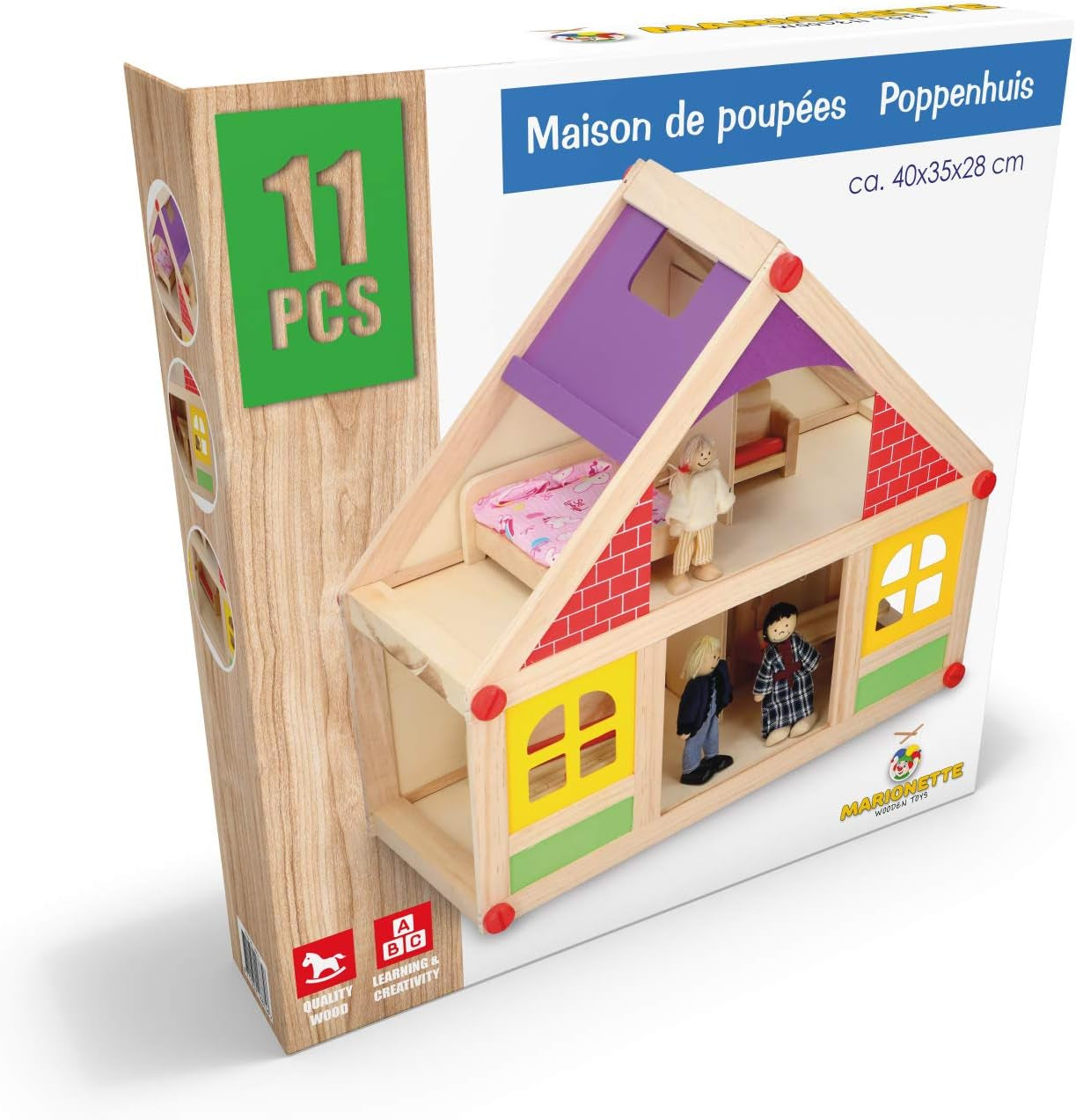 Marionette Wooden Toys - Dockhus i trä med möbler och dockor - 11 stycken Dockhus Naty Shop