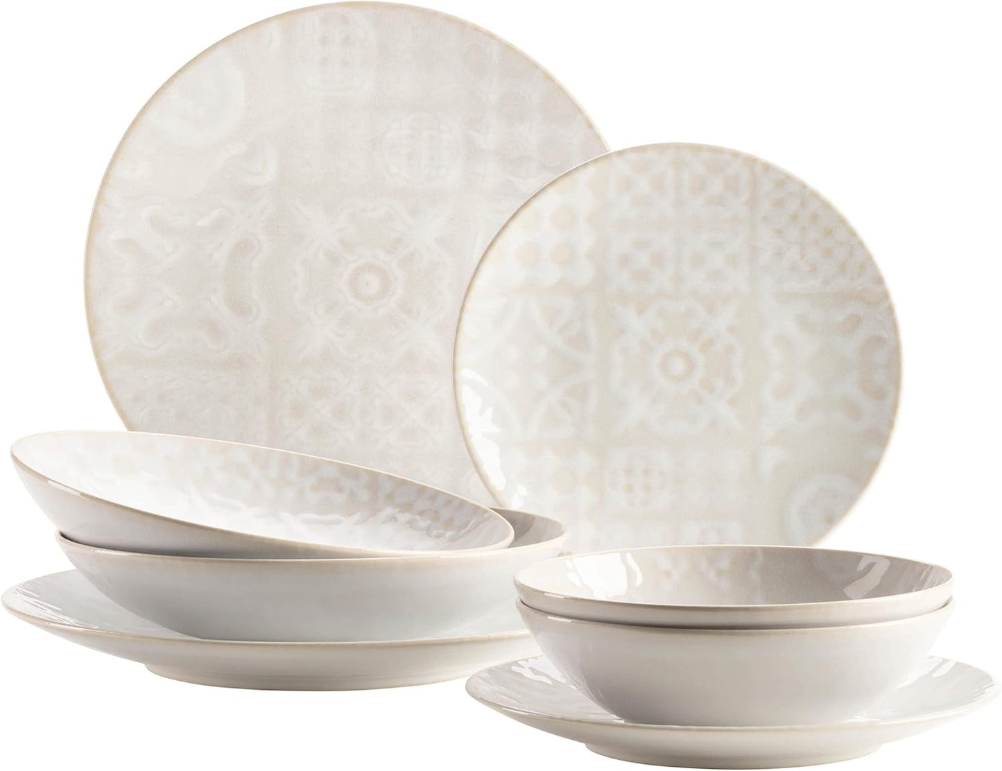 MÄSER 935079 Modern vintage servisset för 2, morisk design, 8-delad bordsservering, högkvalitativa keramiska tallrikar och skålar, stengods, vit