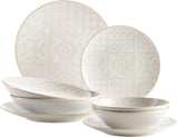 MÄSER 935079 Modern vintage servisset för 2, morisk design, 8-delad bordsservering, högkvalitativa keramiska tallrikar och skålar, stengods, vit