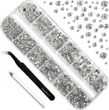 Beadsland 2500st Glas Nailart Strasssteine ​​​​Kristall Flatback Edelsteine ​​​​Runde, ​​Für Handwerk Gemischt 8 Größen SS4 ~ SS30 Mit Picking Pinzette Und Stift (Kristall Weiss)