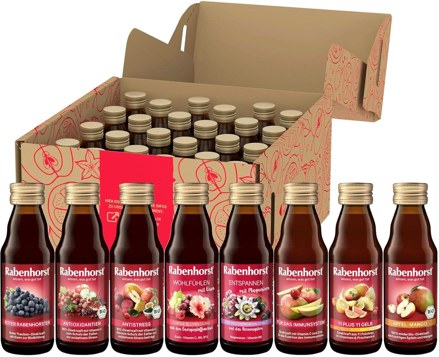 Rabenhorst miniprovningspaket, 8 varianter eller 3 flaskor (24 X 125 ml) Alkoholfria drycker Naty Shop