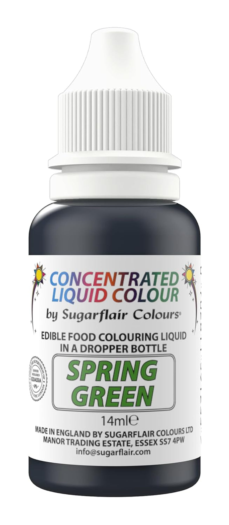 Sugarflair ätbar flytande matfärg Drops Spring Green - Sugarpaste Buttercream Food Color - Airbrushable - 14ml